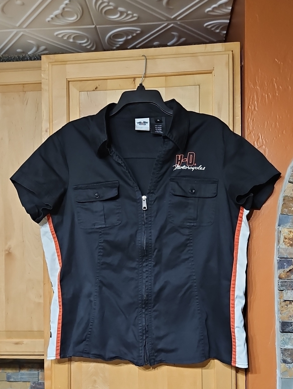 Harley Davidson Zip Front Riding Racing Shirt Top Short Sleeve Embroidery Y2K